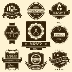 Set of barber shop badges in retro style