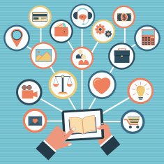 Tablet PC with Hands & Vector Icons N2