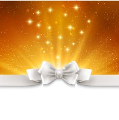 Abstract magic gold light background with white ribbon