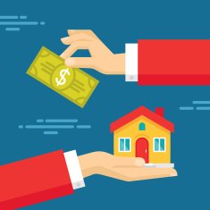 Hands with Dollar and House Flat style concept design illustration