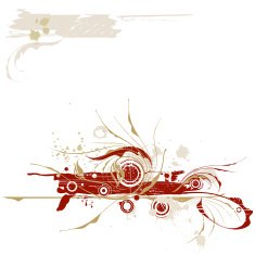 Red calligraphy flowers ornament on beige grunge background N4