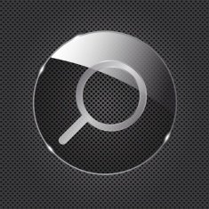 Glass Search button icon on metal background Vector illustration