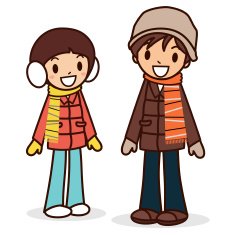 Happy young boy and girl in winter clothes