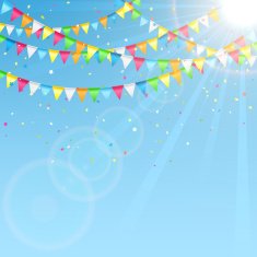 Holiday pennants on sky background