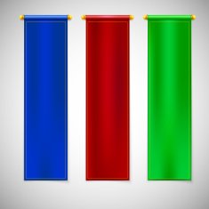 Vertical colored flags with emblems