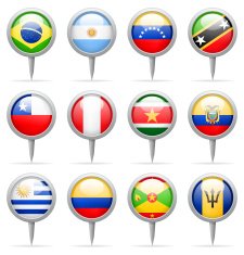 Round flag pins - South and Central America