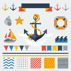 Collection of nautical symbols icons and elements