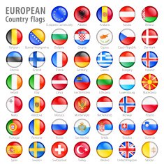 European National Flag Buttons Set