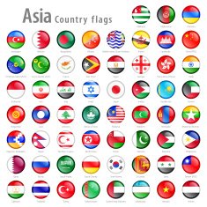 Asian National Flag Buttons Set