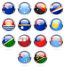 Round Chrome Flag Icon Collection - Australia and Oceania