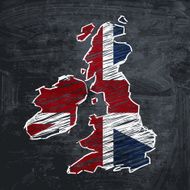 United Kingdom scribbled flag map on dark chalkboard