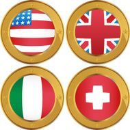 Flag Coins USA UK Italy Switzerland