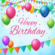 happy birthday greeting card with balloons and flags
