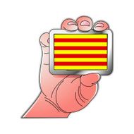 hand holding Catalonia flag