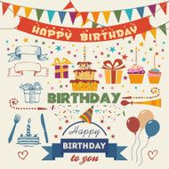 Set of vector birthday party flat design elements
