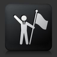 Black Square Button with Flag Stick Figure Icon
