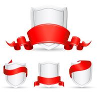 red banners and shields
