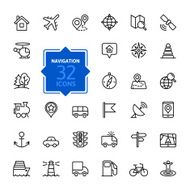 Outline web icons set - navigation location transportation