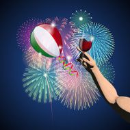 Italian holiday background Fireworks and Balloon Cheers