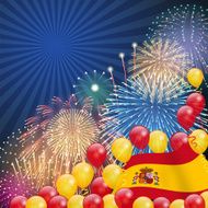 Spanish holiday background Fireworks and Flag