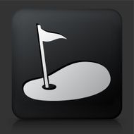 Black Square Button with Golf Hole Flag