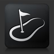 Black Square Button with Golf Hole Flag N2