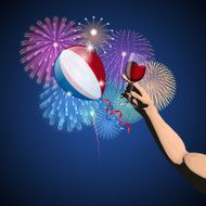 Bastille day background Fireworks and French balloon Cheers