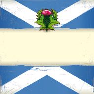 Grunge square background with flag of Scotland and Thistle flower