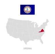 Flag of Virginia and location on U S map