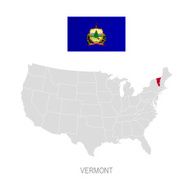 Flag of Vermont and location on U S map