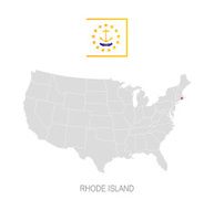 Flag of Rhode Island and location on U S map