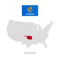 Flag of Oklahoma and location on U S map