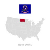 Flag of North Dakota and location on U S map