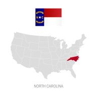 Flag of North Carolina and location on U S map