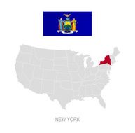 Flag of New York and location on U S map