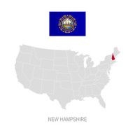 Flag of New Hampshire and location on U S map