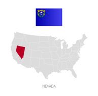 Flag of Nevada and location on U S map