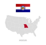 Flag of Missouri and location on U S map
