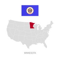 Flag of Minnesota and location on U S map