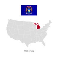 Flag of Michigan and location on U S map