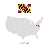 Flag of Maryland and location on U S map