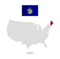 Flag of Maine and location on U S map