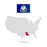 Flag of Louisiana and location on U S map