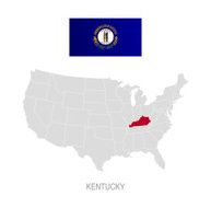 Flag of Kentucky and location on U S map