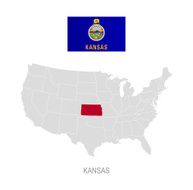 Flag of Kansas and location on U S map