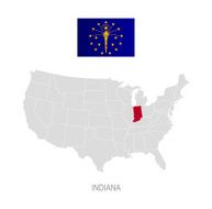 Flag of Indiana and location on U S map