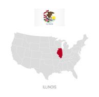 Flag of Illinois and location on U S map