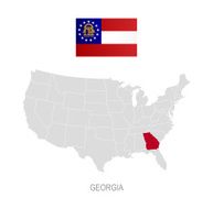 Flag of Georgia and location on U S map