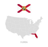 Flag of Florida and location on U S map