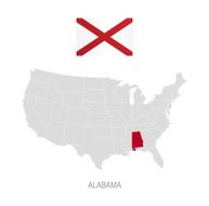 Flag of Alabama and location on U S map